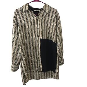 *New* Zara chain link print and color block button down satin tunic top S